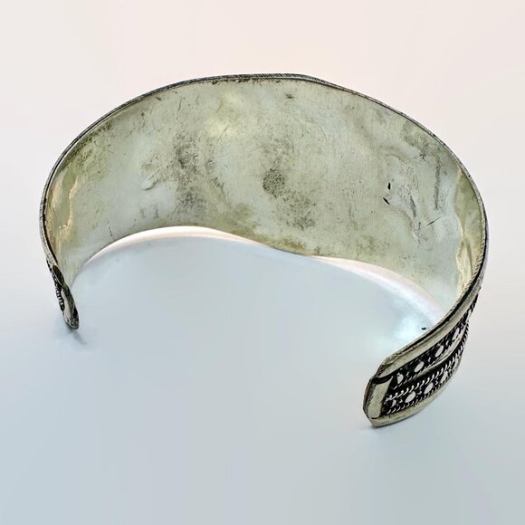 Vintage Kuchi Cuff Bracelet: Afghan Tribal Jewelry, Green Jasper Composite - Picture 5 of 5